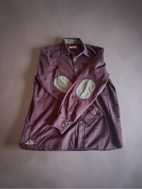 32 Bar Blues Dress Shirt Cashmere Elbow Patches Maroon Long Sleeve Mens Large